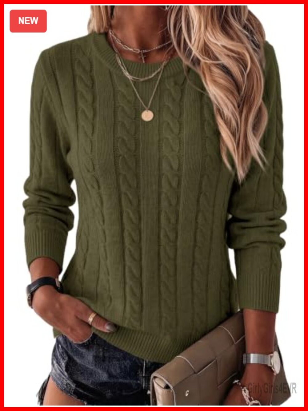 Cable Knit Wool Blend Crop Sweater Long Sleeve Pullover